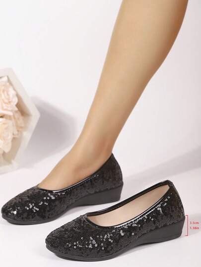 Novos sapatos femininos de lantejoulas da moda 2026, mocassins leves e confortáveis, adequados para mães