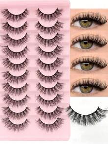 10 Pairs Of Natural Fluffy False Eyelashes, Naturally Extend The End Of The Eye, Beautiful False Eyelashes, Thick, Reusable - 自然睫毛 - 查看 3