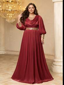 UNITHORSE Plus Women's Round-Neck Lantern Sleeve Imitation Photocell Patchwork Sequins Slim-Fitting Maxi Evening Dress Bridesmaid Dresses Party Dresses Bridal Dresses Graduation Dresses