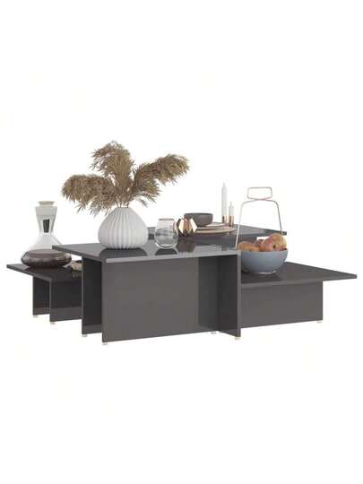VidaXL Coffee Tables Pcs 111.5x50x33 Cm Processed Wood High Gloss Grijs view 4
