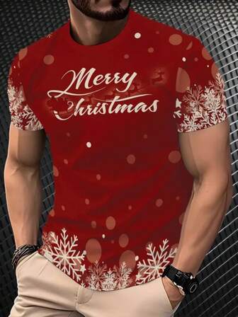 3D印花男士短袖圣诞节和新年派对节日休闲时尚T恤