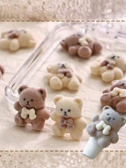 5 Stück Cartoon Braun Bär Nail Art Dekorationen, flauschiger weißer Bär Nail Schmuck, mit Strass verziert, modernes neues Herbst/Winter Design