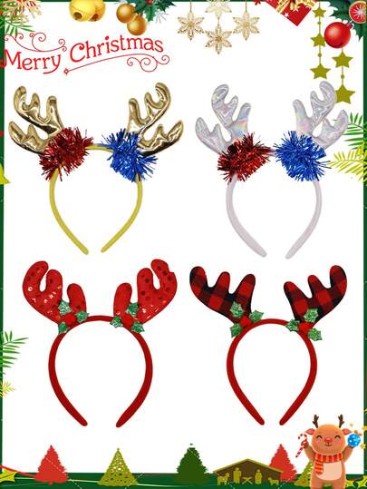 Christmas Reindeer Antler Colorful Tinsel Headband, Holiday Deer Antler Shiny Headpiece For Stage Performance, Christmas Children Hair Accessories