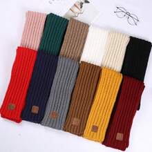 Children's Warm Winter Knitted Scarf - Soft Knitted Warm Neck Scarf, Boys Girls Comfortable Scarf, Fashionable Solid Color Parent-Child Scarf For Winter, Suitable For Autumn - Multicolor - View 1