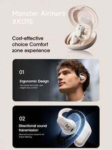 Monster Wireless Bluetooth Headphones, Open Wearable Stereo, XKO15, Hi-Fi Sound, Stylish Design, For Running, Sports Gaming, Noise Cancellation, Long Battery Life - Black - View 3