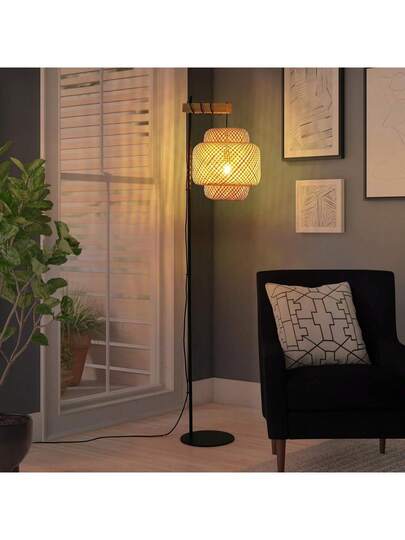 Alpinaluz "ANJA" Vloer Lamp Made Of Wood Wicker Bamboo Shade, Foot Switch, Moderne Living Room Or Kitchen view 7