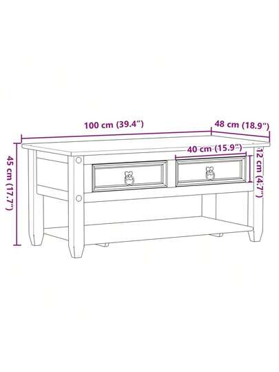 VidaXL Corona Coffee Tafel Drawers, 100x48x45 Cm, Solid Pine view 2