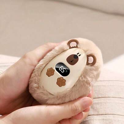 1 قطعة دب ناعم جميل لتدفئة اليد، ذكي ثابت الحرارة، سريع التسخين، محمول لجيب اليد، مع شاشة بطارية LED وعرض درجة الحرارة، مناسب للخارج والداخل، ضروري للسفر والتخييم والمنزل في فصلي الخريف والشتاء.