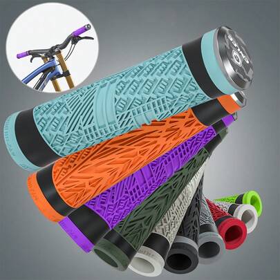 ENLEE 1 par de guidões ergonômicos de bicicleta ENLEE, manoplas de borracha macia para mountain bike, capas leves para guidão de bicicleta, design antiderrapante e absorvente de choque com padrões texturizados, manoplas confortáveis para mountain bike e bicicleta dobrável, acessórios para ciclismo, vem com tampão de poeira de liga de alumínio