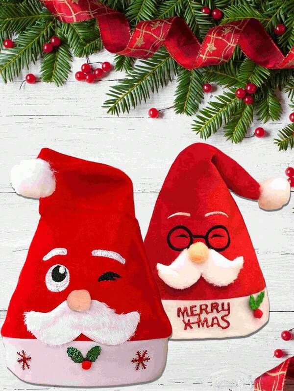 1pc Thick Christmas Santa Claus Plush Hat, Christmas Party Costume Hat, Christmas Decoration