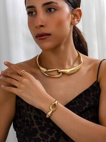 1pc Punk Style Geometric Necklace, Clavicle Chain For Women, Suitable For Daily Wear And Valentine's Day Gift - Silver - View 3