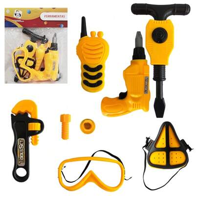 KIT FERRAMENTA INFANTIL COM FURADEIRA + PARAFUSO E ACESSORIOS 8 PECAS