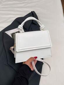Solid Color Pleated Edge Handbag, Flap Crossbody Bag For Women, Retro Style, White Bag - White - View 9