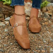 French T-Strap Colorblock Flat Mary Jane Shoes, Suede Round Toe Slip-On Flats, Autumn New Arrival - Brown - View 10