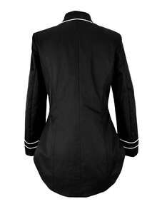 Blazer elegante y versátil de unicolor con botones y bolsillos, talla grande, color negro, para primavera - Negro - Ver 4