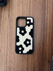 1pc Multi-Color IP16, INS Plush Black Flower Phone Case Suitable For IP11, 12, 13, 14, 15, 16, 15/16/12/13/14 ProMax, IP14/11/12/13 Pro, Smartphone Case, Compatible With IP14/15/16 Plus