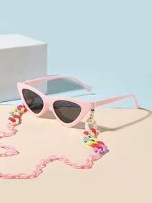 1 PC Adolescent 12-16Y Casual Retro Cat-Eye Fashion Glasses And 1 PC Bohemian Ring Buckle Eyeglass Chain Suitable For Holiday Outings And Daily Outfit Matching