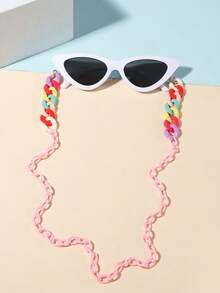 1 PC Adolescent 12-16Y Casual Retro Cat-Eye Fashion Glasses And 1 PC Bohemian Ring Buckle Eyeglass Chain Suitable For Holiday Outings And Daily Outfit Matching