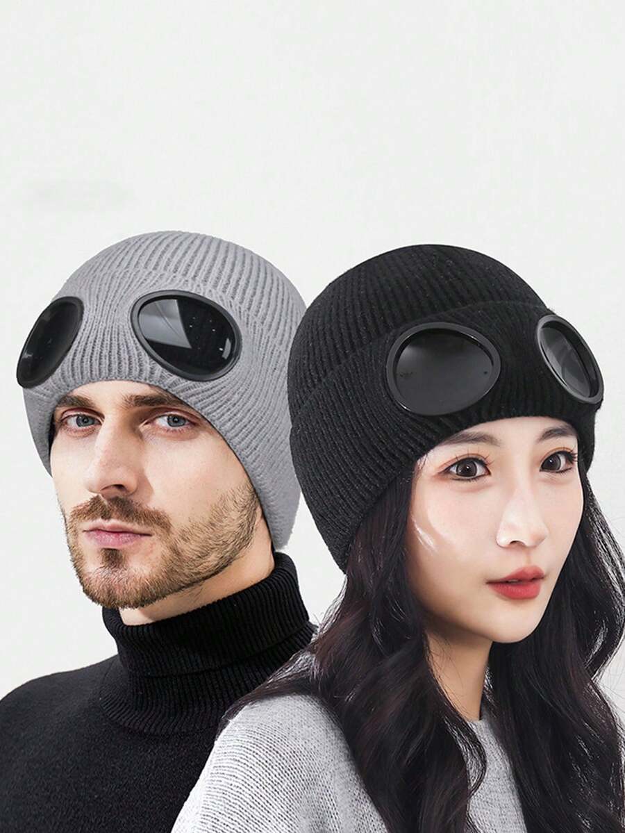 1件装冬季户外保暖针织帽，男女通用飞行员防风滑雪面罩帽 - 彩色 - 查看 1