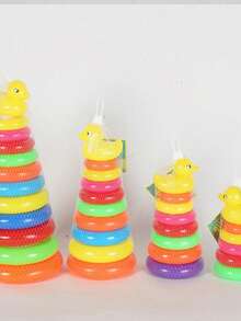 Colorful Multi-Layer Plastic Stacking Music Equipment: Mainly Featuring Lively Rainbow Colors, With Duck And Animal Head Details, It Can Achieve Basic Interactive Stacking Cup With Loop Stacking Gameplay, Suitable For Daily Basic Interactive Scenes