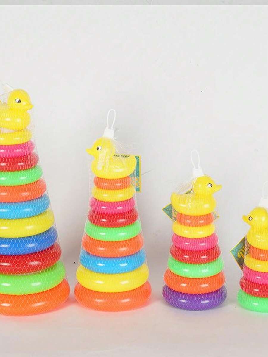 Colorful Multi-Layer Plastic Stacking Music Equipment: Mainly Featuring Lively Rainbow Colors, With Duck And Animal Head Details, It Can Achieve Basic Interactive Stacking Cup With Loop Stacking Gameplay, Suitable For Daily Basic Interactive Scenes