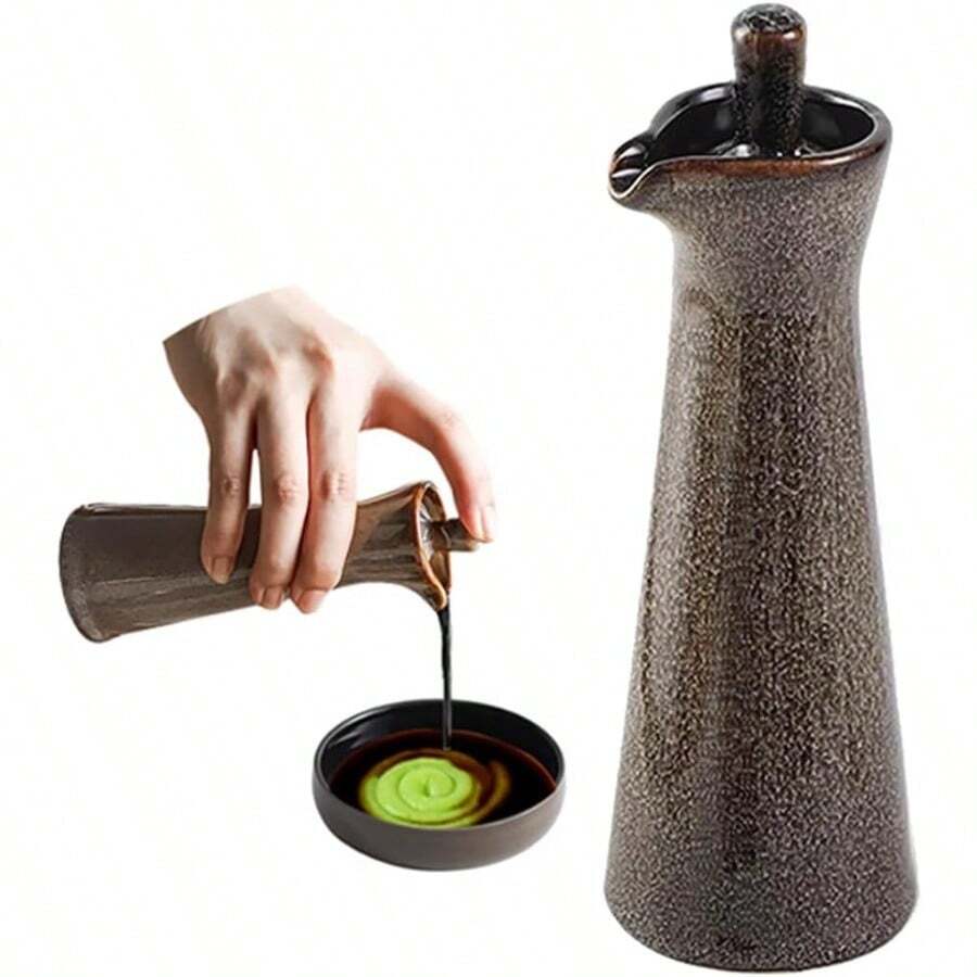 Ceramic Olive Oil Dispenser BottleJapanese Shoyu Soy Sauce Dispenser 4 Oz Oil Bottles For Kitchen Vinegar Container Jar Suitable For Storage Coffee Syrups - xám đen - Xem 1