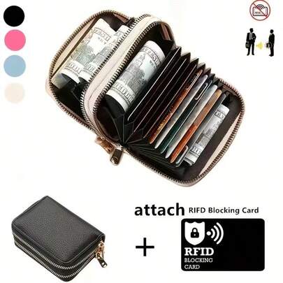 Fashion Double Zipper WalletAnd RIFD Shielding Cardcombination Litchi Pattern Double Layer Short Credit Card Document Bag Versatile Multicolor Coin Purse Mini Wallet Small Wallet Card Wallet