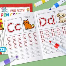 32 páginas Cuaderno de trabajo de preescolar para practicar el alfabeto - Con ayudas visuales interesantes (manzana, etc.), práctica de escritura fácil, excelente regalo educativo para la lectura, escritura y habilidades motoras finas tempranas - Multicolor - Ver 4