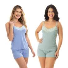 Baby Doll Feminino Suede Canelado Com Renda Pijama Confortável - Multicolorido - Visão 9