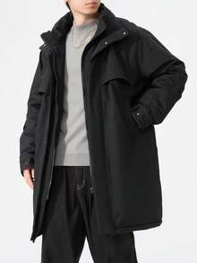 加大码中长款长袖羽绒服，加厚中长款棉质羽绒防风衣，适合冬季穿着 - 黑色 - 查看 7