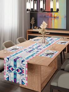 1pc Bohemian Style Tablecloth, Rhombus Asymmetrical Pattern, Linen-Like Material, Versatile For Daily Use, Parties, Home Decor, Indoor/Outdoor, Dining Table Center Decor