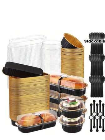 Heavy-Duty Aluminum Mini Bread Mold With Lid - Disposable, Stackable, For Freezing, Easy To Clean Baking Cup, Suitable For Cakes, Cheesecakes, Muffins - Ideal For Bakeries, Parties, And Home Kitchens - Space-Saving Design, Compact Bread Baking Tray, Party Food Container, Flip-Top Design, Baking Tool, Essential For Pre-Meal Preparations.