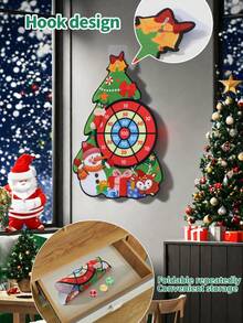 Cible d'arbre de Noël, accessoires de jeu thématique de Noël pour enfants, jeu de fête de Noël pour les 3-12 ans, jeu interactif pour fête familiale parent-enfant, boîte-cadeau de Noël (comprend 1 crochet + 3 balles)