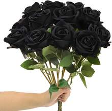 50PCS Large Velvet Artificial Roses 4.14" Real Touch Long Stem Fake Flowers In Bulk For Flower Arrangement, Wedding, Home & Party Decor (White) - Black-12pcs - View 8