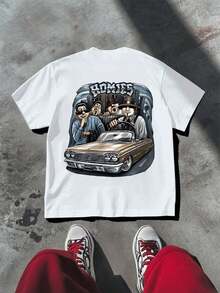 Graphic Hoodies Cotton-Shirt Graphic Tee Homies Casual Shirt Double Printed  Cotton Gold Car Gangster Style Streetwear Hop Artwork Y2K,Oversize Plus Size Men's S To 5XL,Summer Tee - 白色 - 查看 4