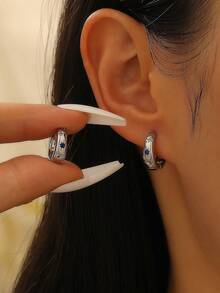 1 Pair Elegant Copper Zirconia Stone Devil's Eye Stud Earrings, Women's Earrings, Suitable For Daily, Party, Holiday Wear, Women's Jewelry