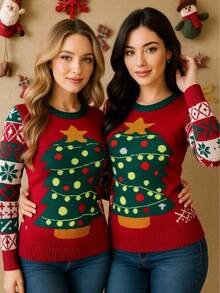 NAVIDAD Suéter Navideño Arbol de Navidad para Mujer Dama Sexy Lindo Tierno para Epocas Navideñas Christmas Acogedor Uglysweater - Rojo - Ver 4
