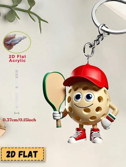 5/1 件 2D 可爱匹克球运动员亚克力钥匙扣，适用于装饰背包和汽车钥匙、节日派对装饰、钥匙扣爱好者的完美礼物、返校礼物、手机、汽车、背包和钱包装饰、送给爸爸和爱人的理想礼物、钥匙扣装饰 | 家庭插图 | 耐用亚克力、送给他的钥匙扣礼物