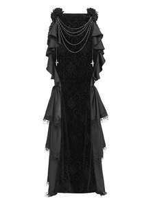 EVA LADY Váy đuôi cá bằng nhung kiểu Gothic, váy dạ hội/dạ tiệc cho nữ, thích hợp cho lễ Halloween. - màu đen - Xem 13