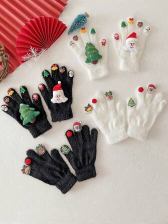 1 Pair Cozy Plush Winter Gloves, Suitable For Adults - Warm Gloves With Santa Claus, Reindeer And Snowman Decorations - Christmas Party, Snowman Building, Outdoor Activities (Unisex, Fits Most), Women Winter Gloves