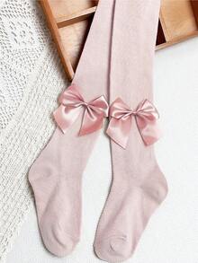2pcs Girls' Bow Decor Basic Tights, Sweet Daily Colors, Suitable For Girls' Everyday Wear - Multicolor - View 2
