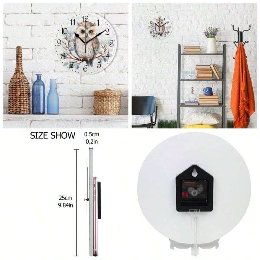 - Reloj de pared de invierno con bho en rama, silencioso y decorativo, funciona con pilas, 10 pulgadas, para el hogar, sala de estar, cocina, bao, recmara - Multi16 - Ver 1