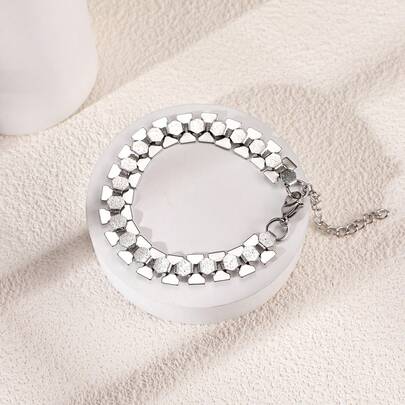 1pc Fashionable & Versatile Silver Stainless Steel Rhombus Woven Bracelet - Unisex Design, Suitable For Daily Wear, Parties, Travel, Valentine's Day Gift