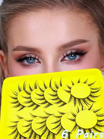 6 pares de pestañas postizas de manga, extensiones de pestañas con estilo de ojos de zorro de dibujos animados con banda negra, diseño denso y rizado, adecuado para principiantes de 7-16 mm