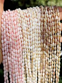 4x8mm Natural Oval Seashell Beads, Pink & White Color, Glossy Finish - Great For DIY Bracelets, Earrings And Jewelry Making Supplies