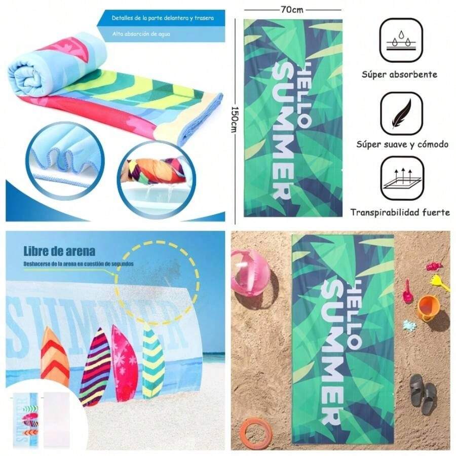 Toalla de Playa, 70 * 150cm Toalla para Viajes de Fibra Extrafina, Altamente Absorbente, Secado Rpido, Multicolor, con Lindo Estampado para Baarse, Nadar, Playa, Acampar Velero - Hojas - Ver 1
