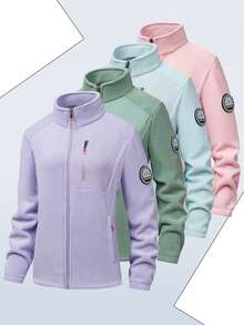 Moderne Lammwoll-Fleecejacke: Damen Mantel mit sauberer Linie und offenem Kragen, kuschelige Winterschicht für Outdoor-Aktivitäten