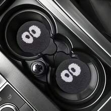 2 piezas-Posavasos de coche con ojos grandes, posavasos de interior de coche resistentes al desgaste, de cuero absorbente, antideslizantes, a prueba de golpes y salpicaduras