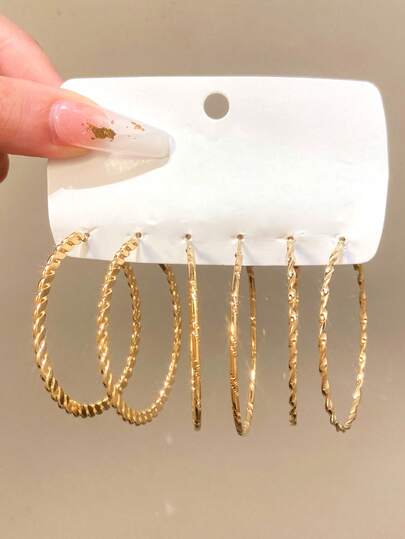 6 件/套朋克嘻哈夸张几何扭曲圆形耳环，女士首饰套装，适合日常、派对、节日佩戴