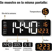 Relojes de Pared Digital de 16 Pulgadas, reloj digital, con Control Remoto, Fecha, Semana, Temperatura, Temporizador, 1224 Horas, para Cocina, Sala de Estar, Aula, Gimnasio, Cochera Naranja - naranja - Ver 6